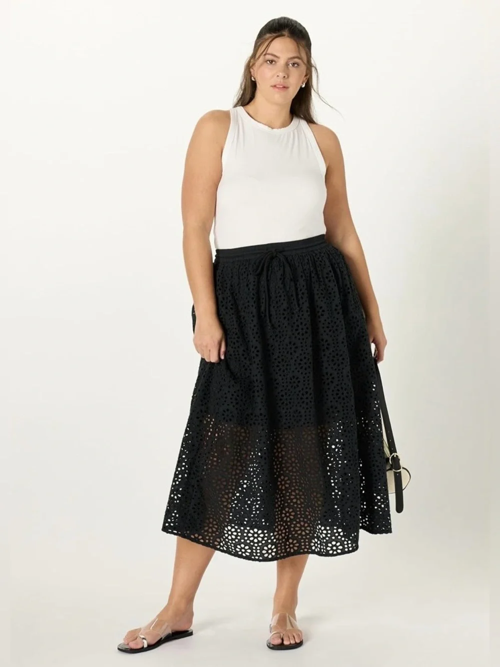 The Drop Black Eyelet Midi A-line Skirt SIZE XXL    *LIKE NEW*